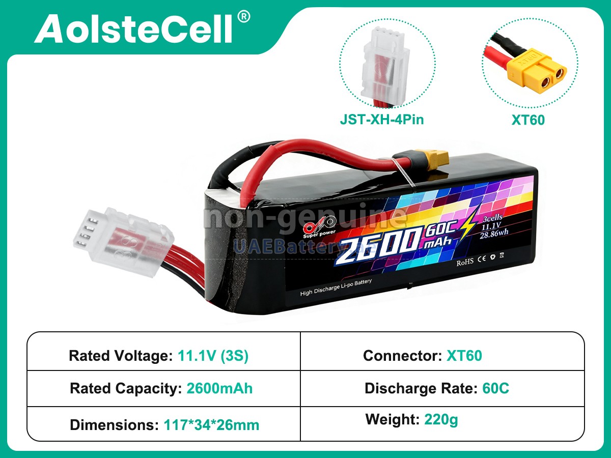 Battery for AolsteCell 11.1V 2600MAH 60C XT60 JST-XH 4P